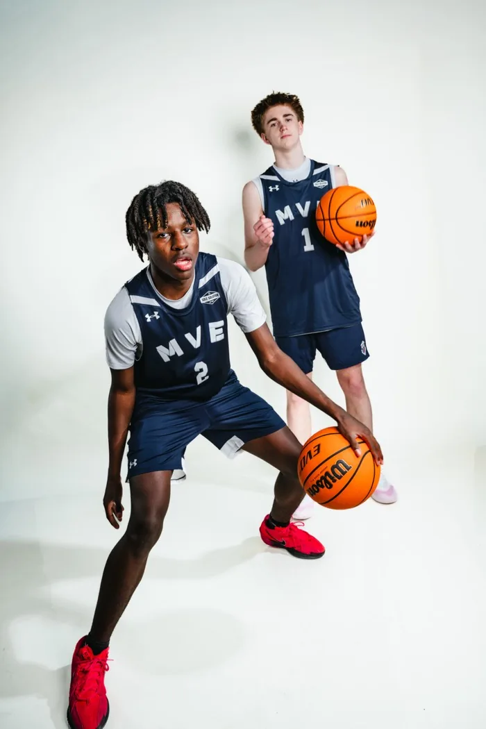 Two MVE players in a dribbling sequence at 2026 Media Day